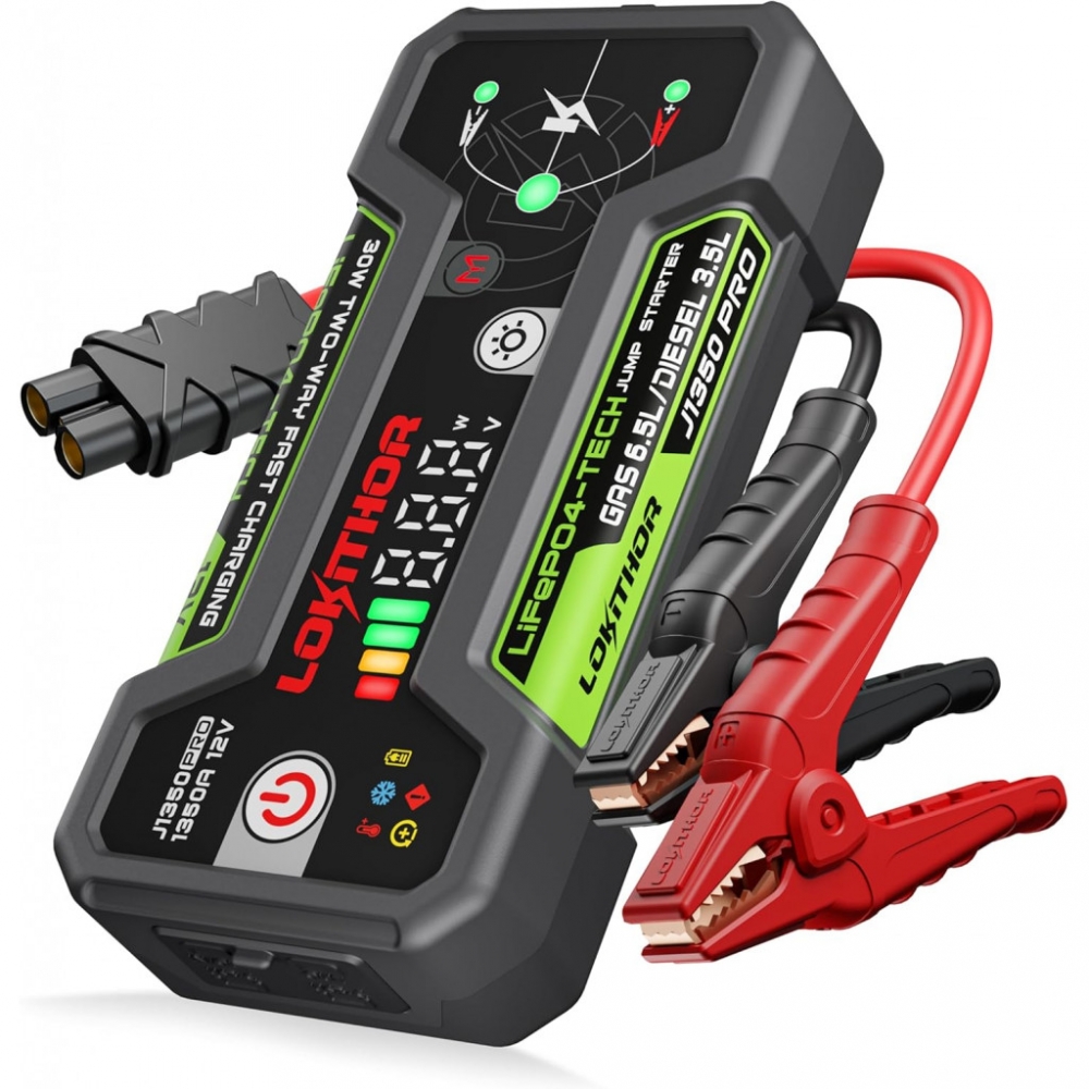 Lokithor J1350PR kombinerer kraft, sikkerhet og brukervennlighet i ett kompakt format. Et ideelt valg for deg som vil ha pålitelig starthjelp med moderne LiFePO₄-teknologi – klar til bruk når du trenger det mest.