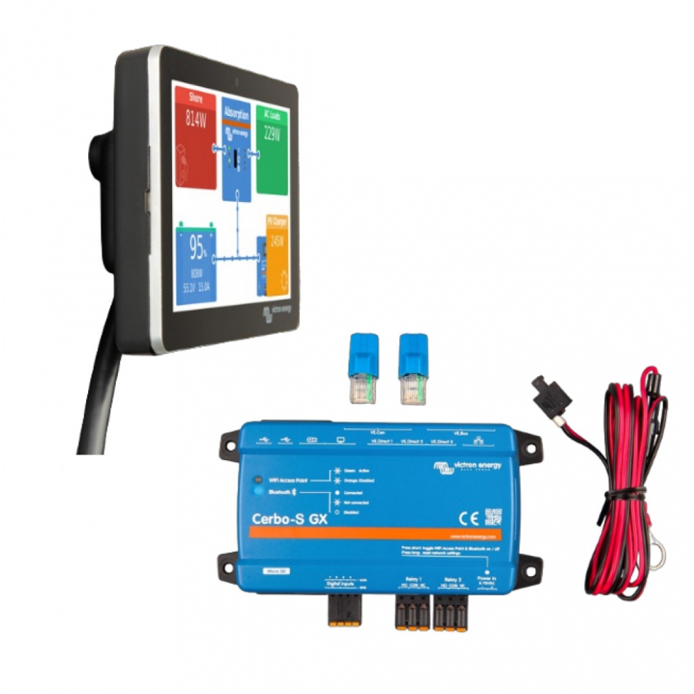 Overvåkningspakke med 1 stk Cerbo GX, 1 stk GX touch 70 og tilhørende veggfeste.