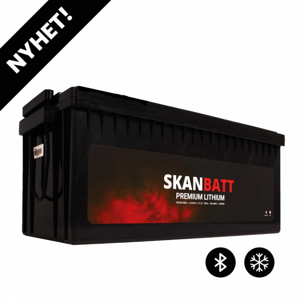 PRE48-50BH er en del av Skanbatt PREMIUM-serien. Batteriet kombinerer markedets beste LiFePO₄-celler med avansert og robust BMS, tilpasset nordiske forhold.